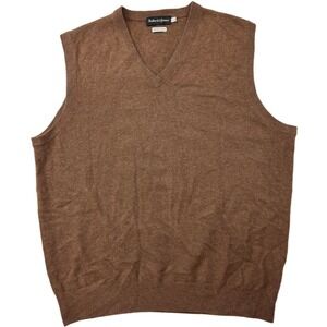 Bullock & Jones Mens L Brown 100% Pure Cashmere V Neck Sleeveless Sweater Vest